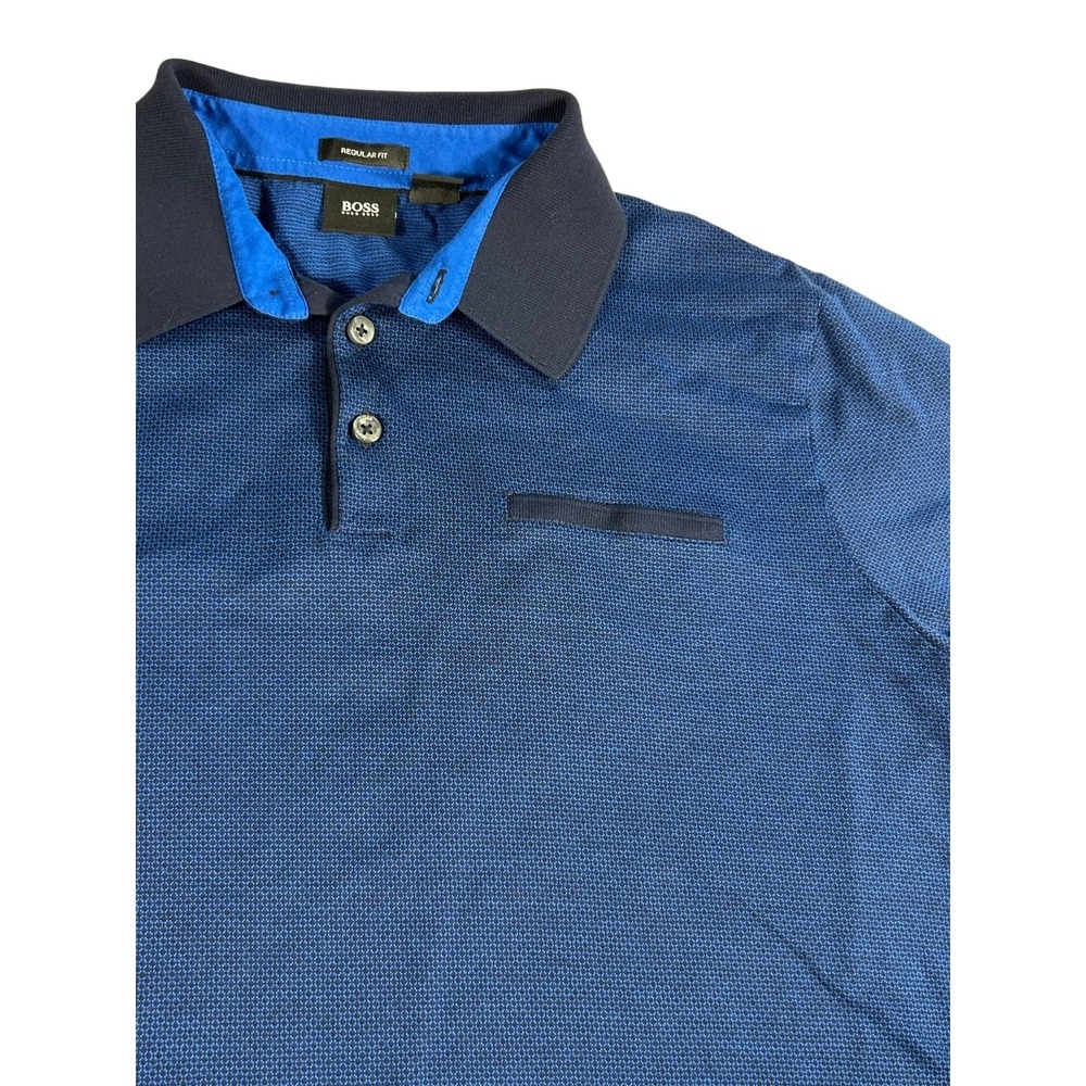 Hugo Boss Mens Regular Fit Polo Shirt Size M Navy & Blue Accents Collar Cotton